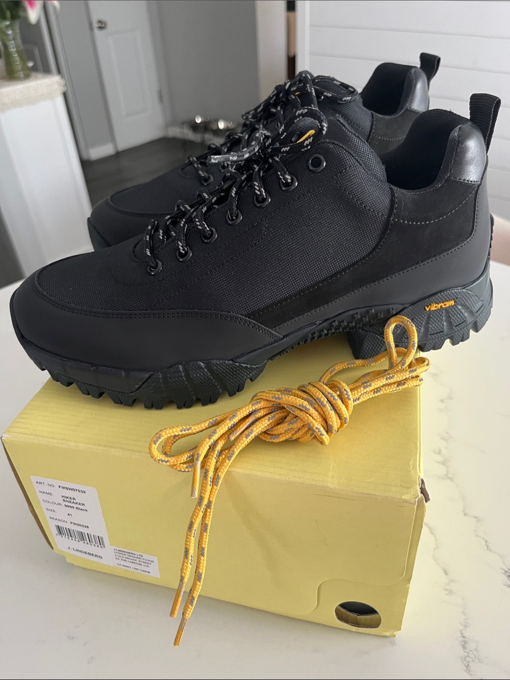 Unisex J.Lindeberg Black Trail Sneakers with Yellow Extra Accent Laces (Size 41)